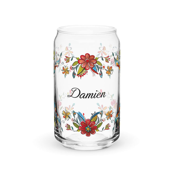 Damien Exclusive Name Art Piece Can-Shaped Glass Home Office Work Mexican Spanish Pride Gift Cup One-Of-A-Kind Calligraphy Glass | D5 Mexicada 16 oz