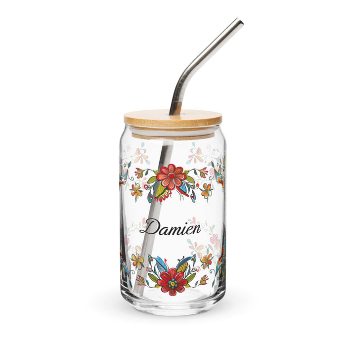 Damien Exclusive Name Art Piece Can-Shaped Glass Home Office Work Mexican Spanish Pride Gift Cup One-Of-A-Kind Calligraphy Glass | D5 Mexicada 16 oz With Lid & Straw