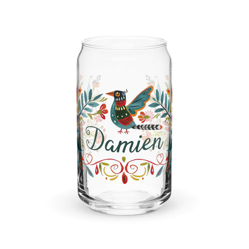 Damien Exclusive Name Art Piece Can-Shaped Glass Home Office Work Mexican Spanish Pride Gift Cup One-Of-A-Kind Calligraphy Glass | D6 Mexicada 16 oz