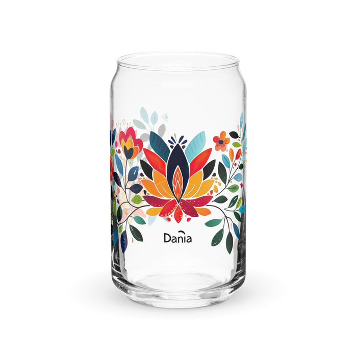 Dania Exclusive Name Art Piece Can-Shaped Glass Home Office Work Mexican Spanish Pride Gift Cup One-Of-A-Kind Calligraphy Glass | D14 Mexicada 16 oz