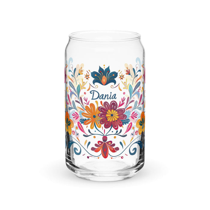 Dania Exclusive Name Art Piece Can-Shaped Glass Home Office Work Mexican Spanish Pride Gift Cup One-Of-A-Kind Calligraphy Glass | D17 Mexicada 16 oz