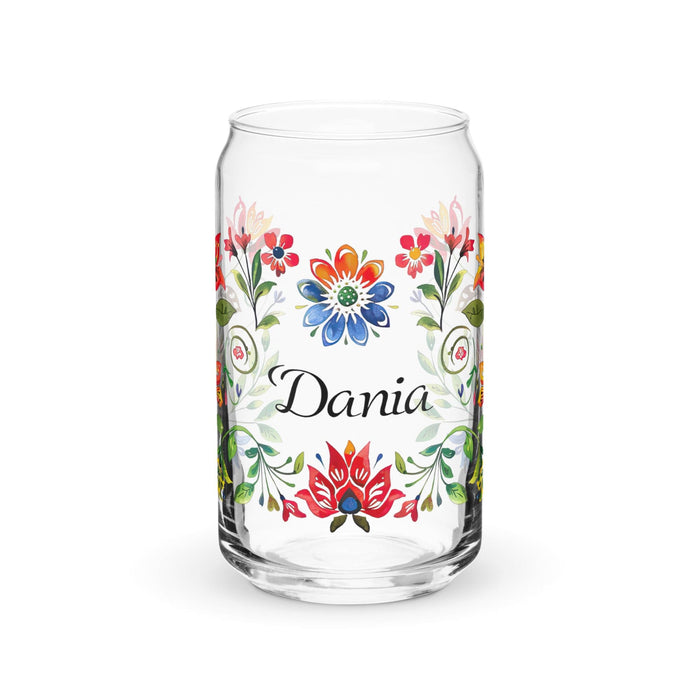 Dania Exclusive Name Art Piece Can-Shaped Glass Home Office Work Mexican Spanish Pride Gift Cup One-Of-A-Kind Calligraphy Glass | D22 Mexicada 16 oz