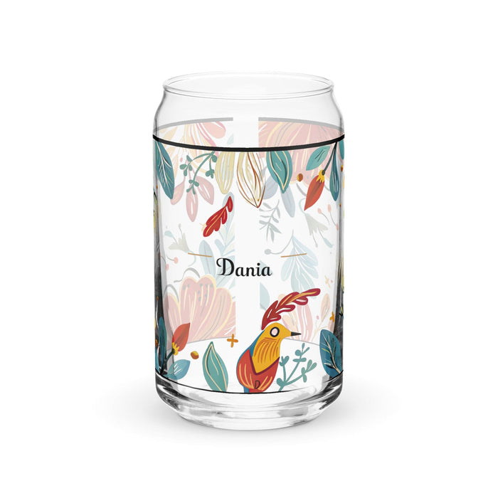 Dania Exclusive Name Art Piece Can-Shaped Glass Home Office Work Mexican Spanish Pride Gift Cup One-Of-A-Kind Calligraphy Glass | D25 Mexicada 16 oz