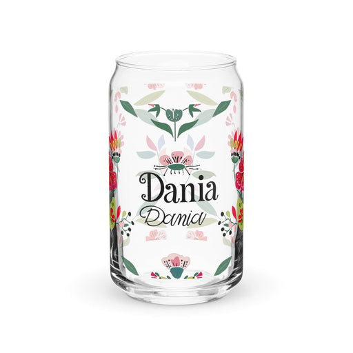 Dania Exclusive Name Art Piece Can-Shaped Glass Home Office Work Mexican Spanish Pride Gift Cup One-Of-A-Kind Calligraphy Glass | D29 Mexicada 16 oz