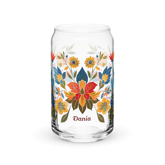 Dania Exclusive Name Art Piece Can-Shaped Glass Home Office Work Mexican Spanish Pride Gift Cup One-Of-A-Kind Calligraphy Glass | D3 Mexicada 16 oz