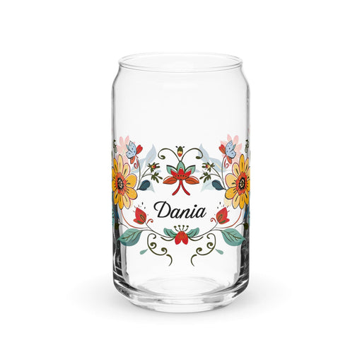 Dania Exclusive Name Art Piece Can-Shaped Glass Home Office Work Mexican Spanish Pride Gift Cup One-Of-A-Kind Calligraphy Glass | D34 Mexicada 16 oz