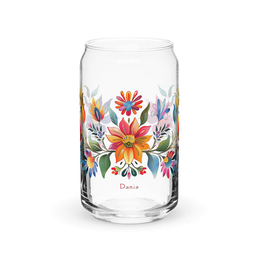 Dania Exclusive Name Art Piece Can-Shaped Glass Home Office Work Mexican Spanish Pride Gift Cup One-Of-A-Kind Calligraphy Glass | D8 Mexicada 16 oz (No Lid No Straw)