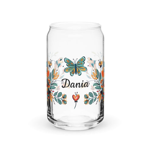 Dania Exclusive Name Art Piece Can-Shaped Glass Home Office Work Mexican Spanish Pride Gift Cup One-Of-A-Kind Calligraphy Glass | D9 Mexicada 16 oz