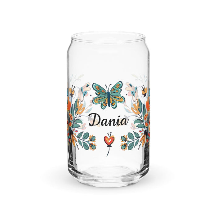 Dania Exclusive Name Art Piece Can-Shaped Glass Home Office Work Mexican Spanish Pride Gift Cup One-Of-A-Kind Calligraphy Glass | D9 Mexicada 16 oz