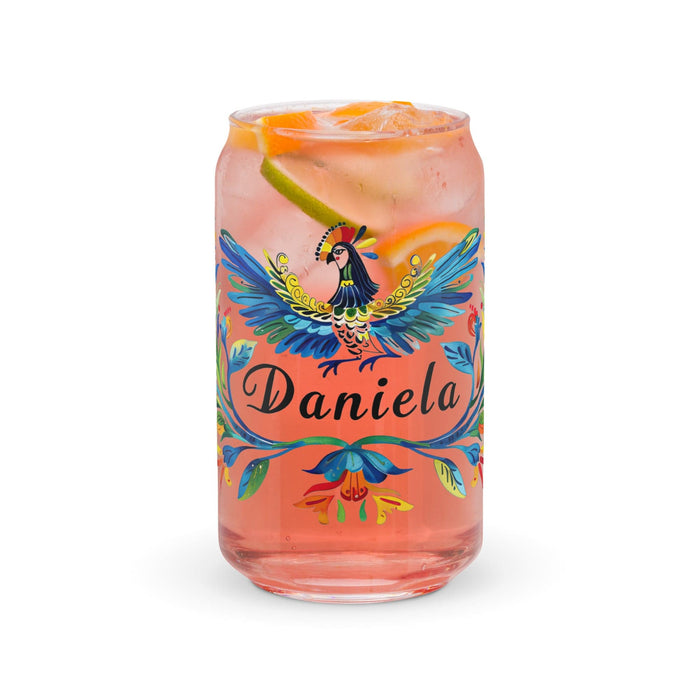 Daniela Exclusive Name Art Piece Can-Shaped Glass Home Office Work Mexican Spanish Pride Gift Cup One-Of-A-Kind Calligraphy Glass | D21 Mexicada