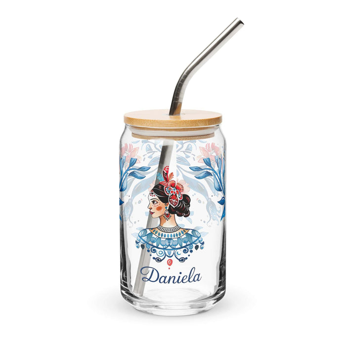 Daniela Exclusive Name Art Piece Can-Shaped Glass Home Office Work Mexican Spanish Pride Gift Cup One-Of-A-Kind Calligraphy Glass | D3 Mexicada 16 oz With Lid & Straw