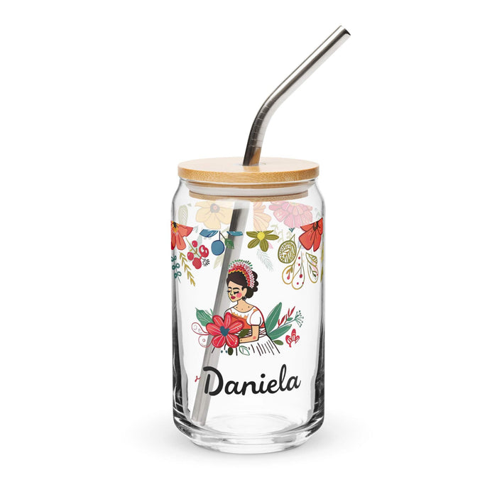 Daniela Exclusive Name Art Piece Can-Shaped Glass Home Office Work Mexican Spanish Pride Gift Cup One-Of-A-Kind Calligraphy Glass | D6 Mexicada 16 oz With Lid & Straw