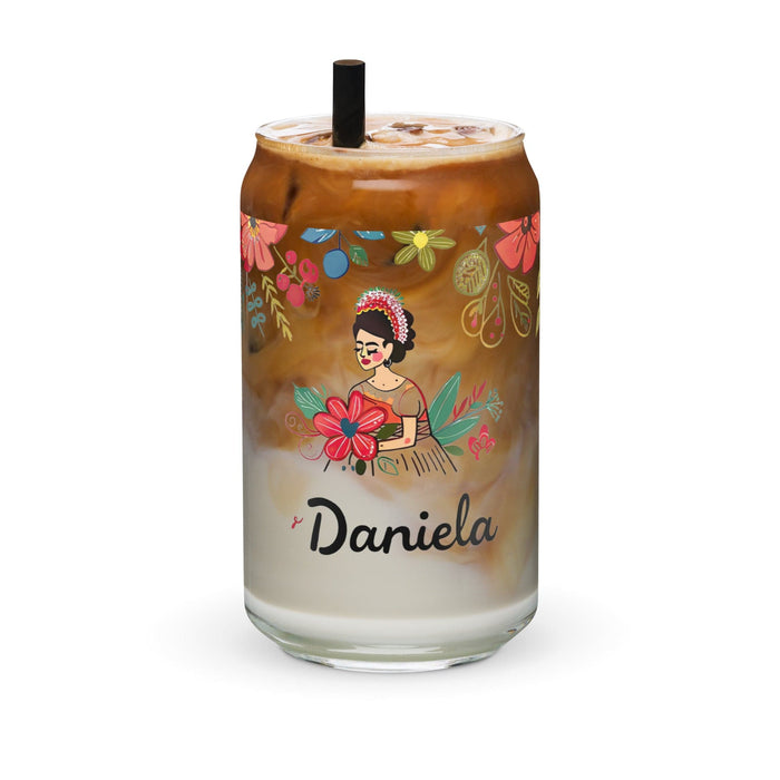 Daniela Exclusive Name Art Piece Can-Shaped Glass Home Office Work Mexican Spanish Pride Gift Cup One-Of-A-Kind Calligraphy Glass | D6 Mexicada