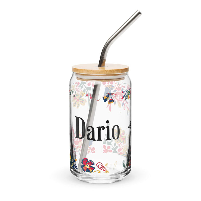 Darío Exclusive Name Art Piece Can-Shaped Glass Home Office Work Mexican Spanish Pride Gift Cup One-Of-A-Kind Calligraphy Glass | D10 Mexicada 16 oz With Lid & Straw