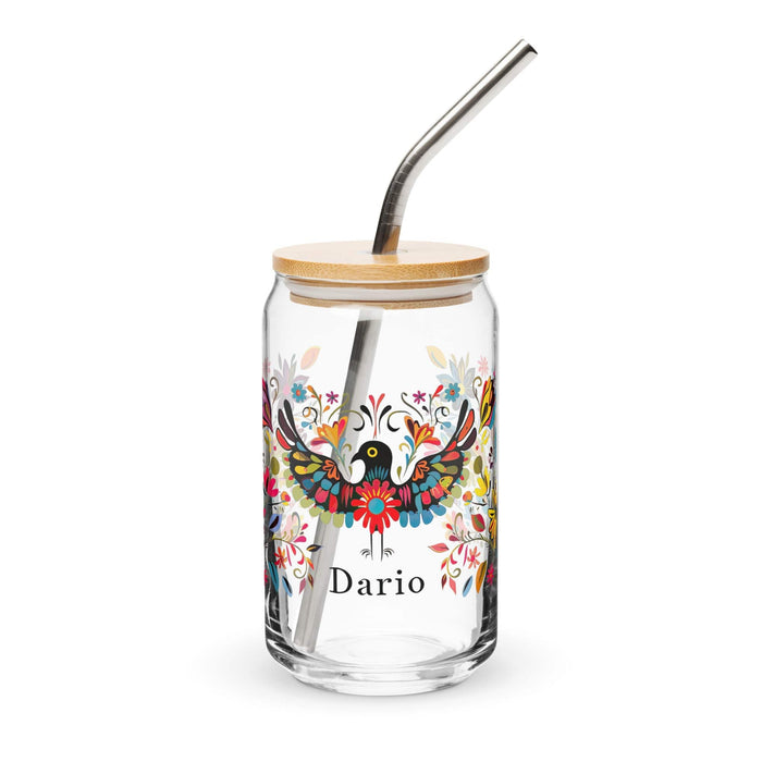 Darío Exclusive Name Art Piece Can-Shaped Glass Home Office Work Mexican Spanish Pride Gift Cup One-Of-A-Kind Calligraphy Glass | D16 Mexicada 16 oz With Lid & Straw