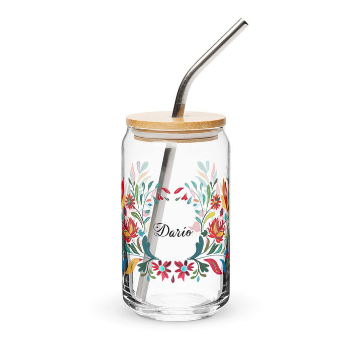 Darío Exclusive Name Art Piece Can-Shaped Glass Home Office Work Mexican Spanish Pride Gift Cup One-Of-A-Kind Calligraphy Glass | D18 Mexicada 16 oz With Lid & Straw