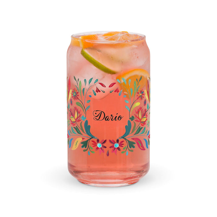 Darío Exclusive Name Art Piece Can-Shaped Glass Home Office Work Mexican Spanish Pride Gift Cup One-Of-A-Kind Calligraphy Glass | D18 Mexicada