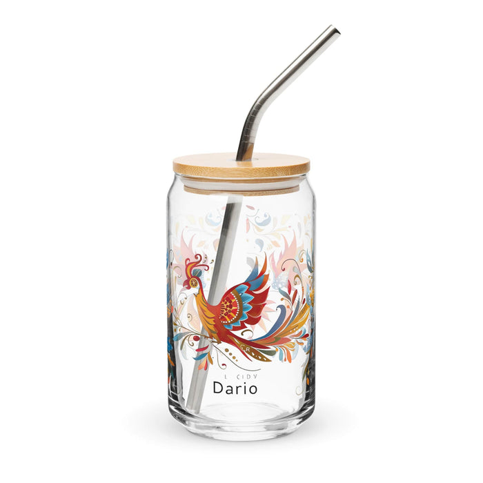 Darío Exclusive Name Art Piece Can-Shaped Glass Home Office Work Mexican Spanish Pride Gift Cup One-Of-A-Kind Calligraphy Glass | D2 Mexicada 16 oz With Lid & Straw