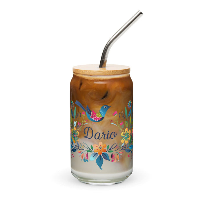 Darío Exclusive Name Art Piece Can-Shaped Glass Home Office Work Mexican Spanish Pride Gift Cup One-Of-A-Kind Calligraphy Glass | D24 Mexicada