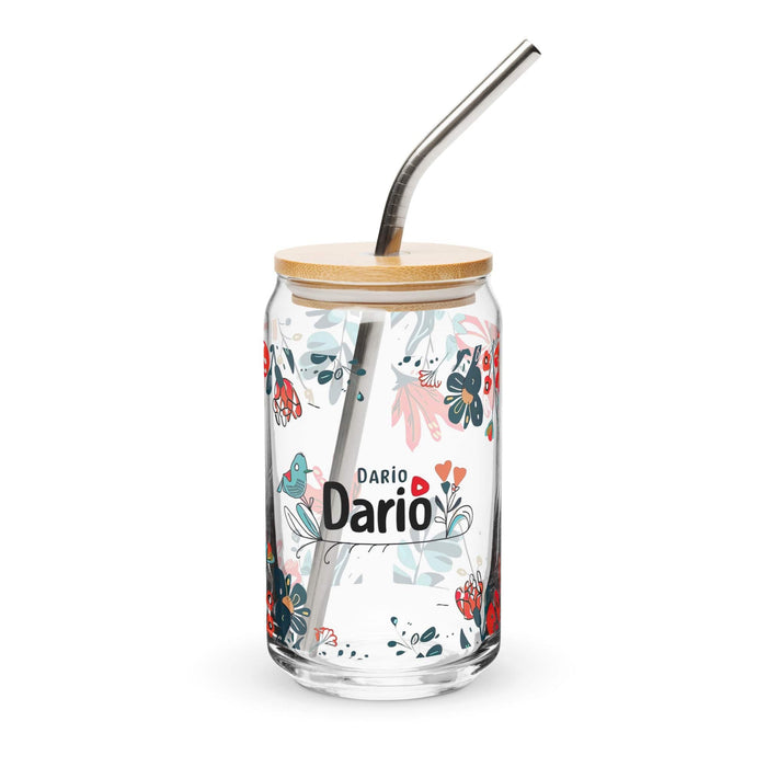 Darío Exclusive Name Art Piece Can-Shaped Glass Home Office Work Mexican Spanish Pride Gift Cup One-Of-A-Kind Calligraphy Glass | D25 Mexicada 16 oz With Lid & Straw