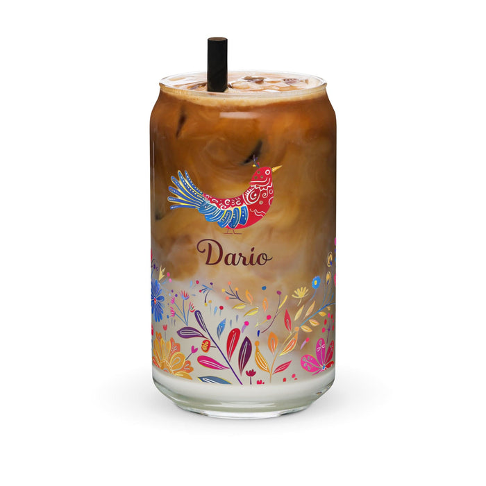 Darío Exclusive Name Art Piece Can-Shaped Glass Home Office Work Mexican Spanish Pride Gift Cup One-Of-A-Kind Calligraphy Glass | D30 Mexicada