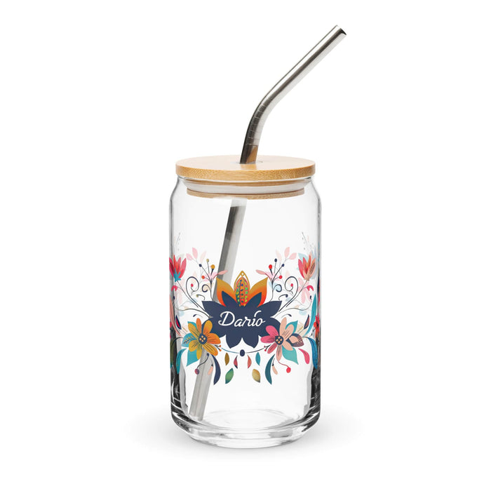 Darío Exclusive Name Art Piece Can-Shaped Glass Home Office Work Mexican Spanish Pride Gift Cup One-Of-A-Kind Calligraphy Glass | D33 Mexicada 16 oz With Lid & Straw