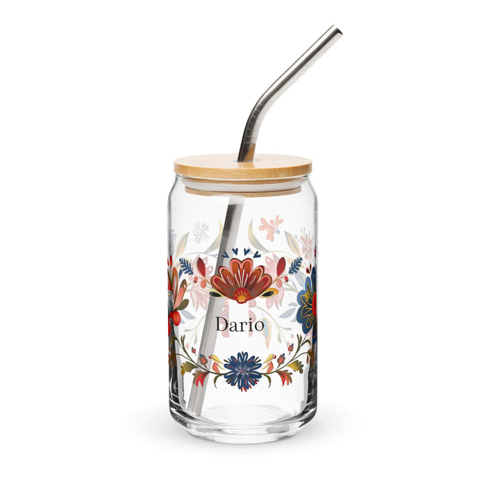 Darío Exclusive Name Art Piece Can-Shaped Glass Home Office Work Mexican Spanish Pride Gift Cup One-Of-A-Kind Calligraphy Glass | D40 Mexicada 16 oz With Lid & Straw