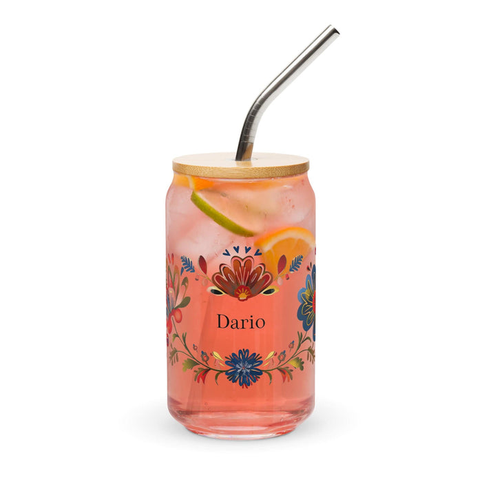 Darío Exclusive Name Art Piece Can-Shaped Glass Home Office Work Mexican Spanish Pride Gift Cup One-Of-A-Kind Calligraphy Glass | D40 Mexicada