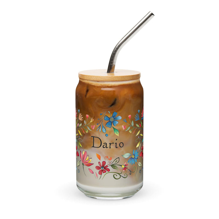 Darío Exclusive Name Art Piece Can-Shaped Glass Home Office Work Mexican Spanish Pride Gift Cup One-Of-A-Kind Calligraphy Glass | D43 Mexicada