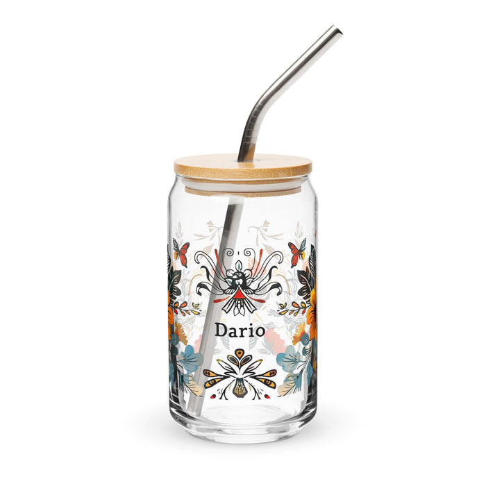 Darío Exclusive Name Art Piece Can-Shaped Glass Home Office Work Mexican Spanish Pride Gift Cup One-Of-A-Kind Calligraphy Glass | D44 Mexicada 16 oz With Lid & Straw