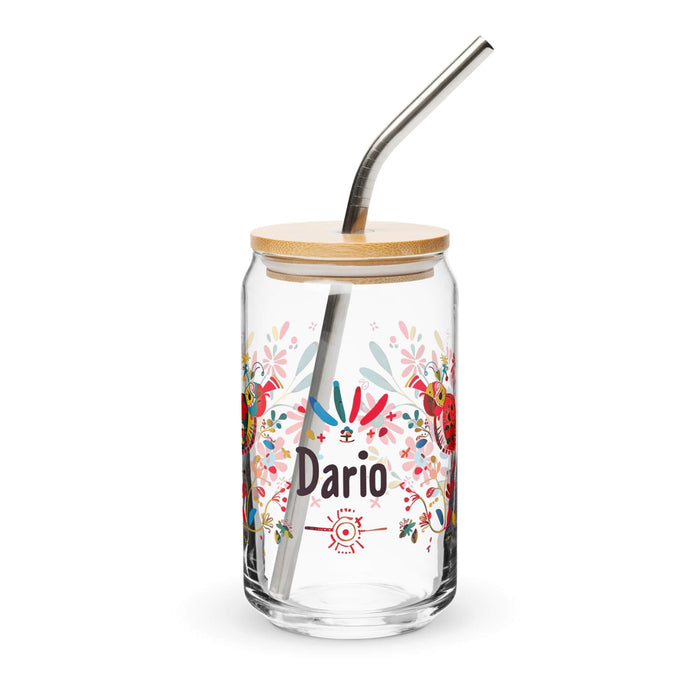 Darío Exclusive Name Art Piece Can-Shaped Glass Home Office Work Mexican Spanish Pride Gift Cup One-Of-A-Kind Calligraphy Glass | D45 Mexicada 16 oz With Lid & Straw