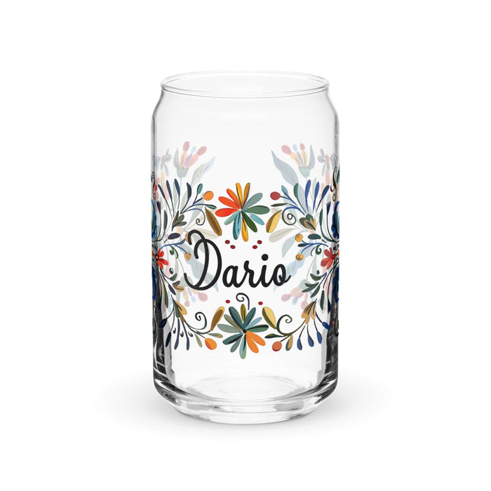 Darío Exclusive Name Art Piece Can-Shaped Glass Home Office Work Mexican Spanish Pride Gift Cup One-Of-A-Kind Calligraphy Glass | D8 Mexicada 16 oz