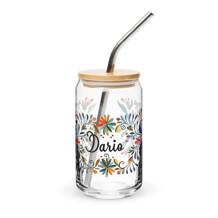 Darío Exclusive Name Art Piece Can-Shaped Glass Home Office Work Mexican Spanish Pride Gift Cup One-Of-A-Kind Calligraphy Glass | D8 Mexicada 16 oz With Lid & Straw