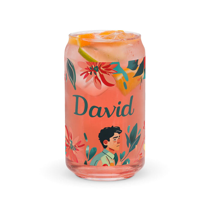 David Exclusive Name Art Piece Can-Shaped Glass Home Office Work Mexican Spanish Pride Gift Cup One-Of-A-Kind Calligraphy Glass | D24 Mexicada