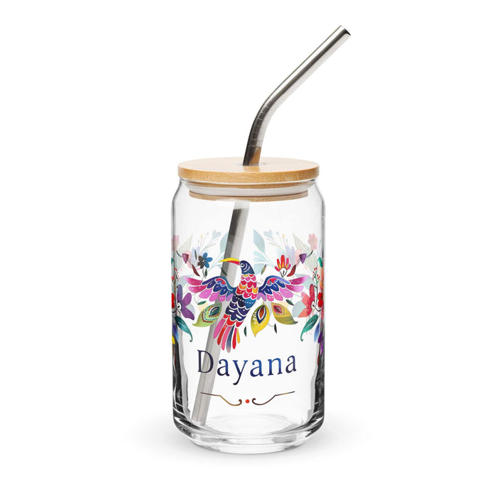 Dayana Exclusive Name Art Piece Can-Shaped Glass Home Office Work Mexican Spanish Pride Gift Cup One-Of-A-Kind Calligraphy Glass | D1 Mexicada 16 oz With Lid & Straw