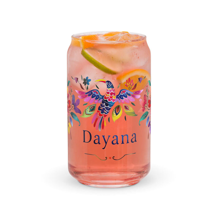 Dayana Exclusive Name Art Piece Can-Shaped Glass Home Office Work Mexican Spanish Pride Gift Cup One-Of-A-Kind Calligraphy Glass | D1 Mexicada