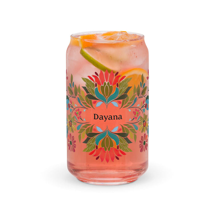 Dayana Exclusive Name Art Piece Can-Shaped Glass Home Office Work Mexican Spanish Pride Gift Cup One-Of-A-Kind Calligraphy Glass | D11 Mexicada