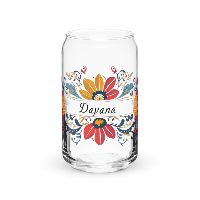 Dayana Exclusive Name Art Piece Can-Shaped Glass Home Office Work Mexican Spanish Pride Gift Cup One-Of-A-Kind Calligraphy Glass | D13 Mexicada 16 oz