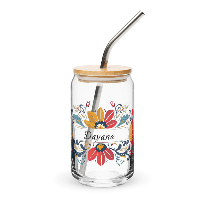 Dayana Exclusive Name Art Piece Can-Shaped Glass Home Office Work Mexican Spanish Pride Gift Cup One-Of-A-Kind Calligraphy Glass | D13 Mexicada 16 oz With Lid & Straw