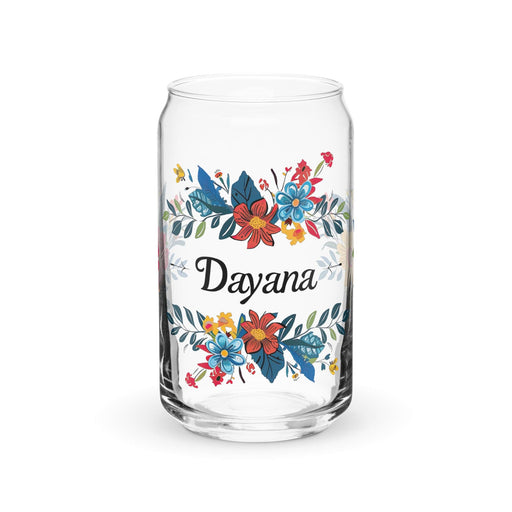 Dayana Exclusive Name Art Piece Can-Shaped Glass Home Office Work Mexican Spanish Pride Gift Cup One-Of-A-Kind Calligraphy Glass | D2 Mexicada 16 oz