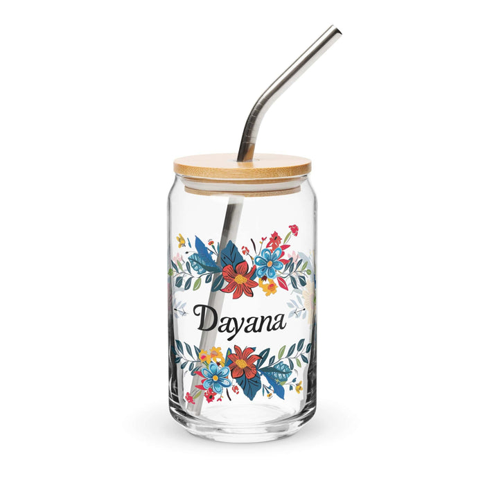 Dayana Exclusive Name Art Piece Can-Shaped Glass Home Office Work Mexican Spanish Pride Gift Cup One-Of-A-Kind Calligraphy Glass | D2 Mexicada 16 oz With Lid & Straw