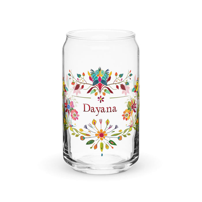 Dayana Exclusive Name Art Piece Can-Shaped Glass Home Office Work Mexican Spanish Pride Gift Cup One-Of-A-Kind Calligraphy Glass | D3 Mexicada 16 oz