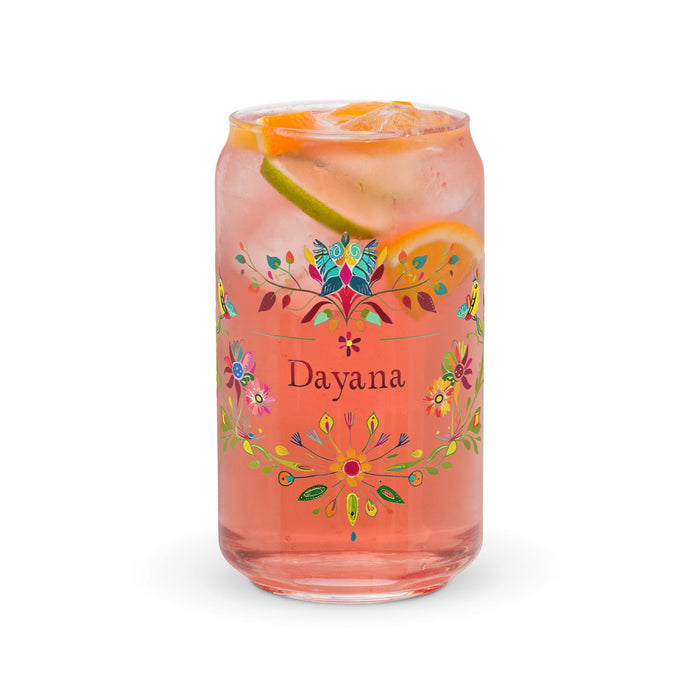 Dayana Exclusive Name Art Piece Can-Shaped Glass Home Office Work Mexican Spanish Pride Gift Cup One-Of-A-Kind Calligraphy Glass | D3 Mexicada