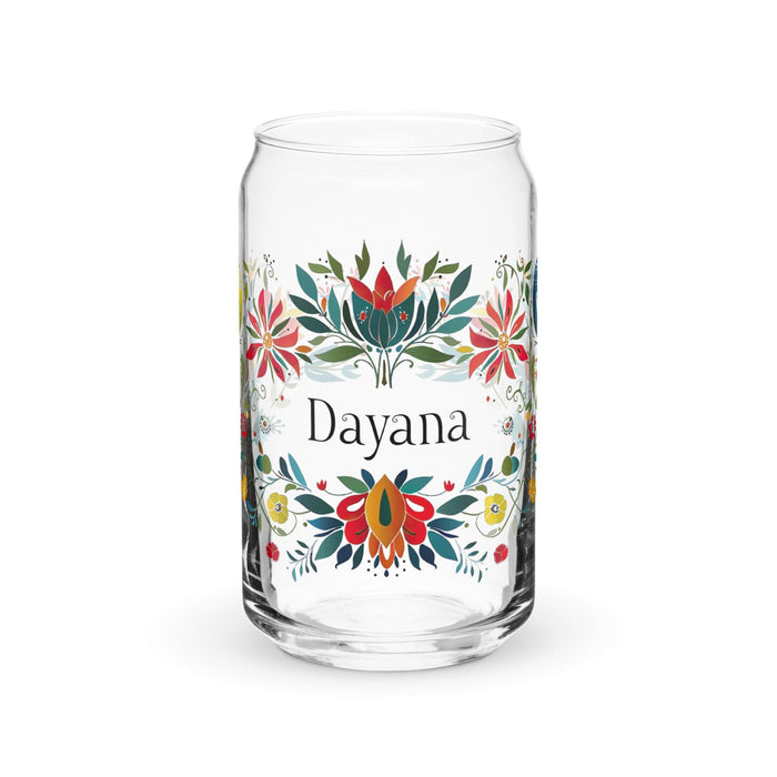 Dayana Exclusive Name Art Piece Can-Shaped Glass Home Office Work Mexican Spanish Pride Gift Cup One-Of-A-Kind Calligraphy Glass | D4 Mexicada 16 oz