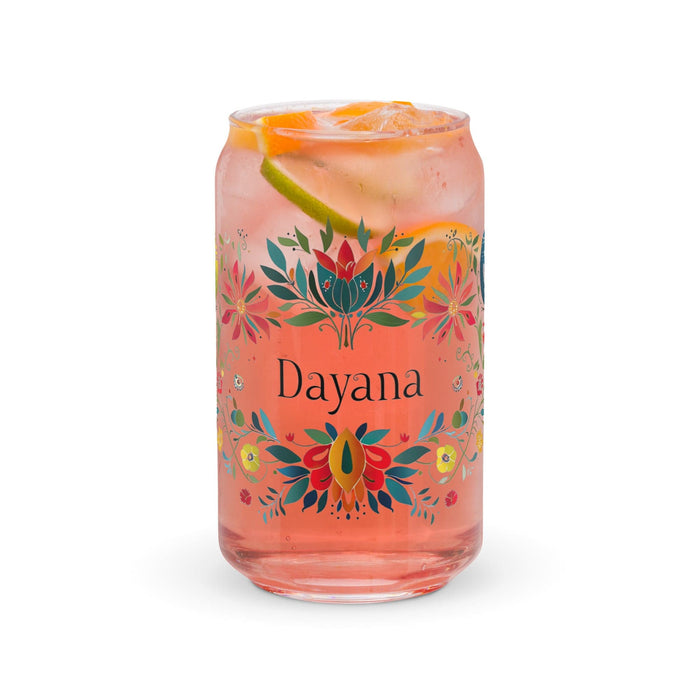 Dayana Exclusive Name Art Piece Can-Shaped Glass Home Office Work Mexican Spanish Pride Gift Cup One-Of-A-Kind Calligraphy Glass | D4 Mexicada