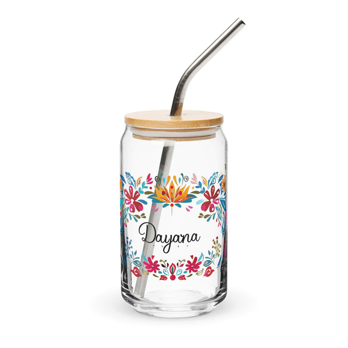 Dayana Exclusive Name Art Piece Can-Shaped Glass Home Office Work Mexican Spanish Pride Gift Cup One-Of-A-Kind Calligraphy Glass | D6 Mexicada 16 oz With Lid & Straw