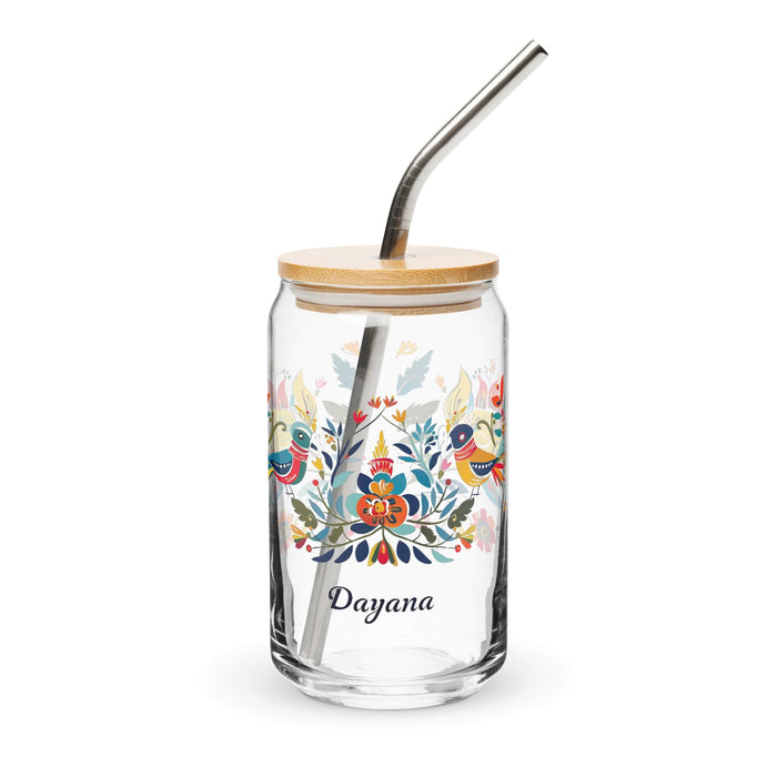 Dayana Exclusive Name Art Piece Can-Shaped Glass Home Office Work Mexican Spanish Pride Gift Cup One-Of-A-Kind Calligraphy Glass | D7 Mexicada 16 oz With Lid & Straw