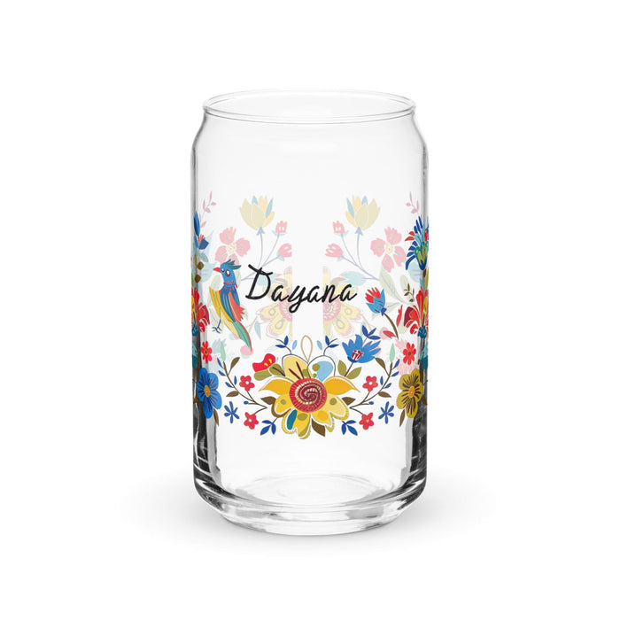 Dayana Exclusive Name Art Piece Can-Shaped Glass Home Office Work Mexican Spanish Pride Gift Cup One-Of-A-Kind Calligraphy Glass | D8 Mexicada 16 oz