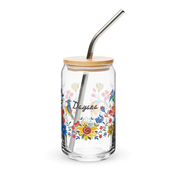 Dayana Exclusive Name Art Piece Can-Shaped Glass Home Office Work Mexican Spanish Pride Gift Cup One-Of-A-Kind Calligraphy Glass | D8 Mexicada 16 oz With Lid & Straw