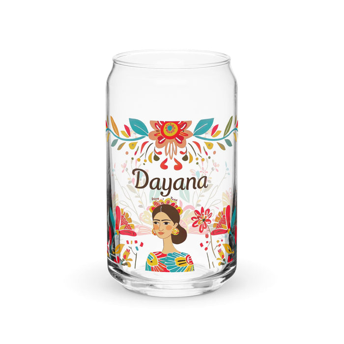 Dayana Exclusive Name Art Piece Can-Shaped Glass Home Office Work Mexican Spanish Pride Gift Cup One-Of-A-Kind Calligraphy Glass | D9 Mexicada 16 oz (No Lid No Straw)